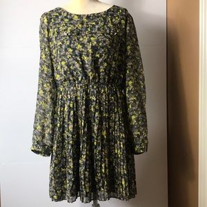 Size XXL Green Long Sleeve Pleated Dress
